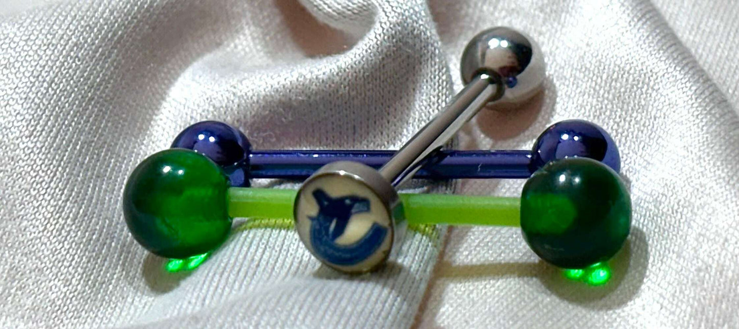 Vancouver Canucks NHL 3D Tongue Ring – Titanium Barbell 3-Piece Set - COLO