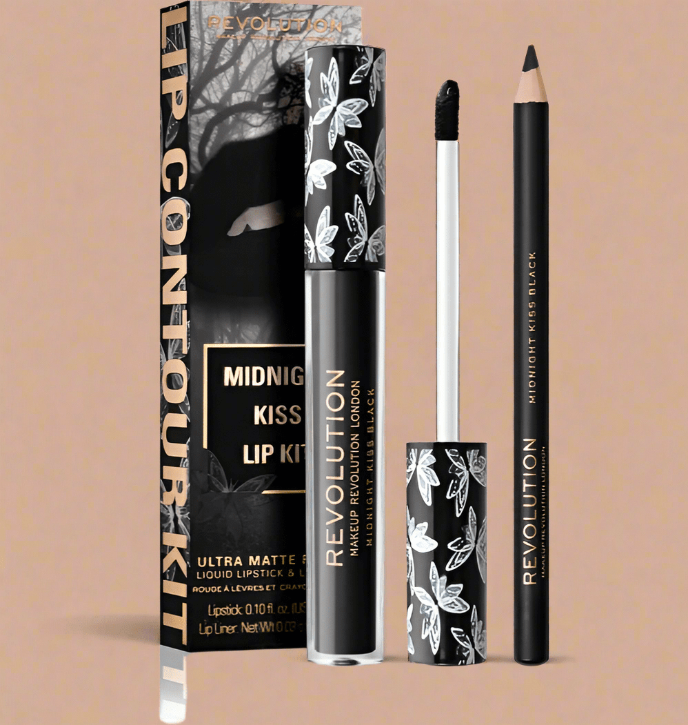 Revolution Midnight Kiss Lip Kit Ultra Matte Finish Contour Kit – Black - COLO