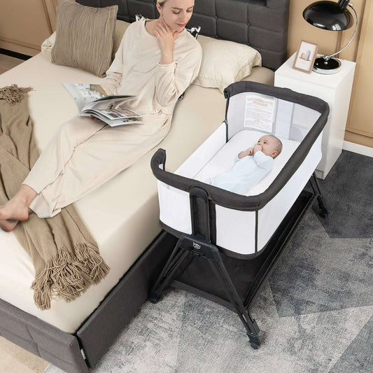 Babyjoy Baby Bedside Sleeper Bassinet with Wheels & Storage Tray - COLO