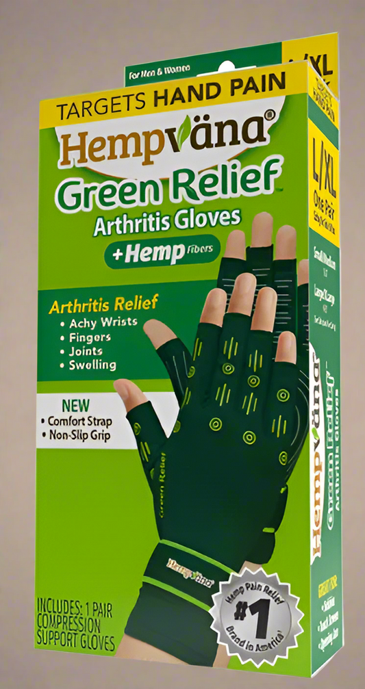 Hempvana® Green Relief Arthritis Gloves with Hemp Fibers – L/XL (1 Pair)