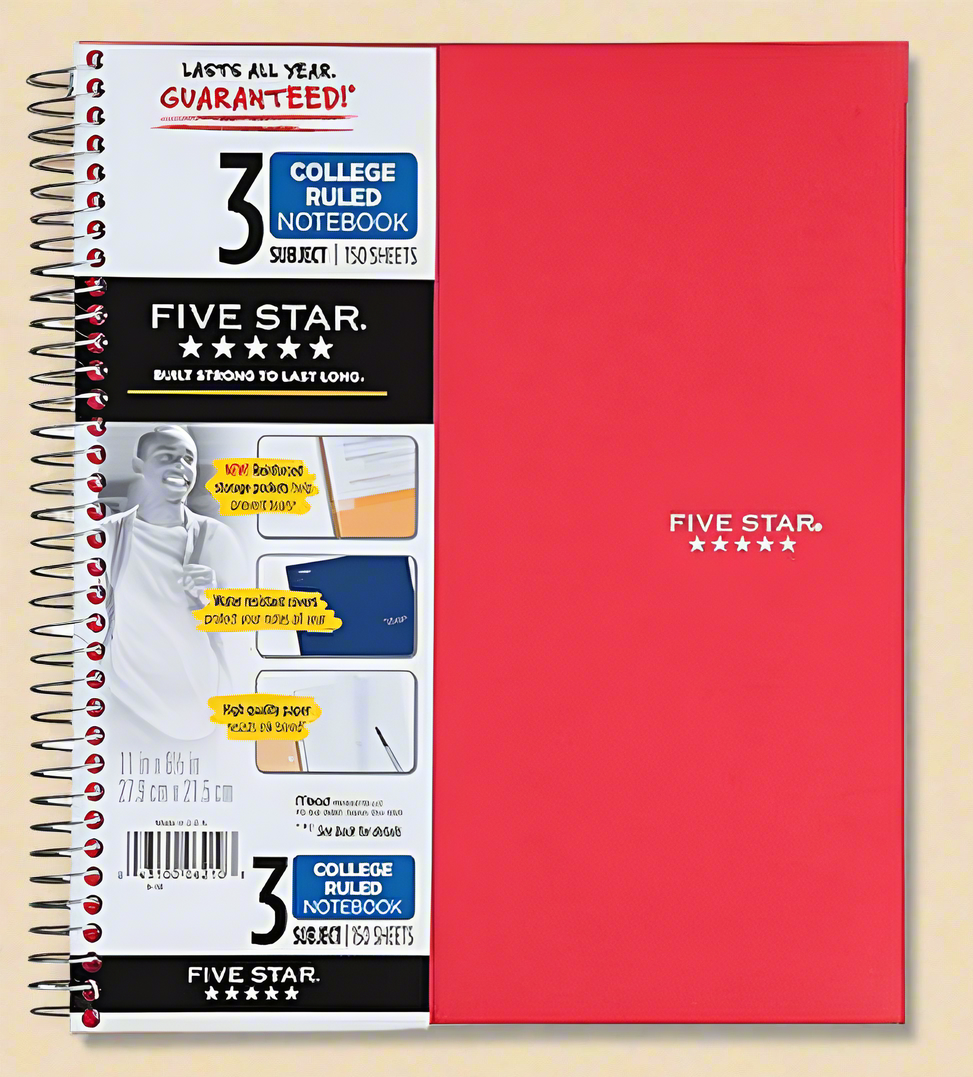 Five Star Wirebound Notebook – 2-Pack, Red, College Ruled, Durable Poly Cover with Divider Pockets