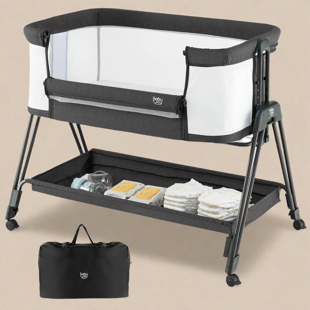 Babyjoy Baby Bedside Sleeper Bassinet with Wheels & Storage Tray
