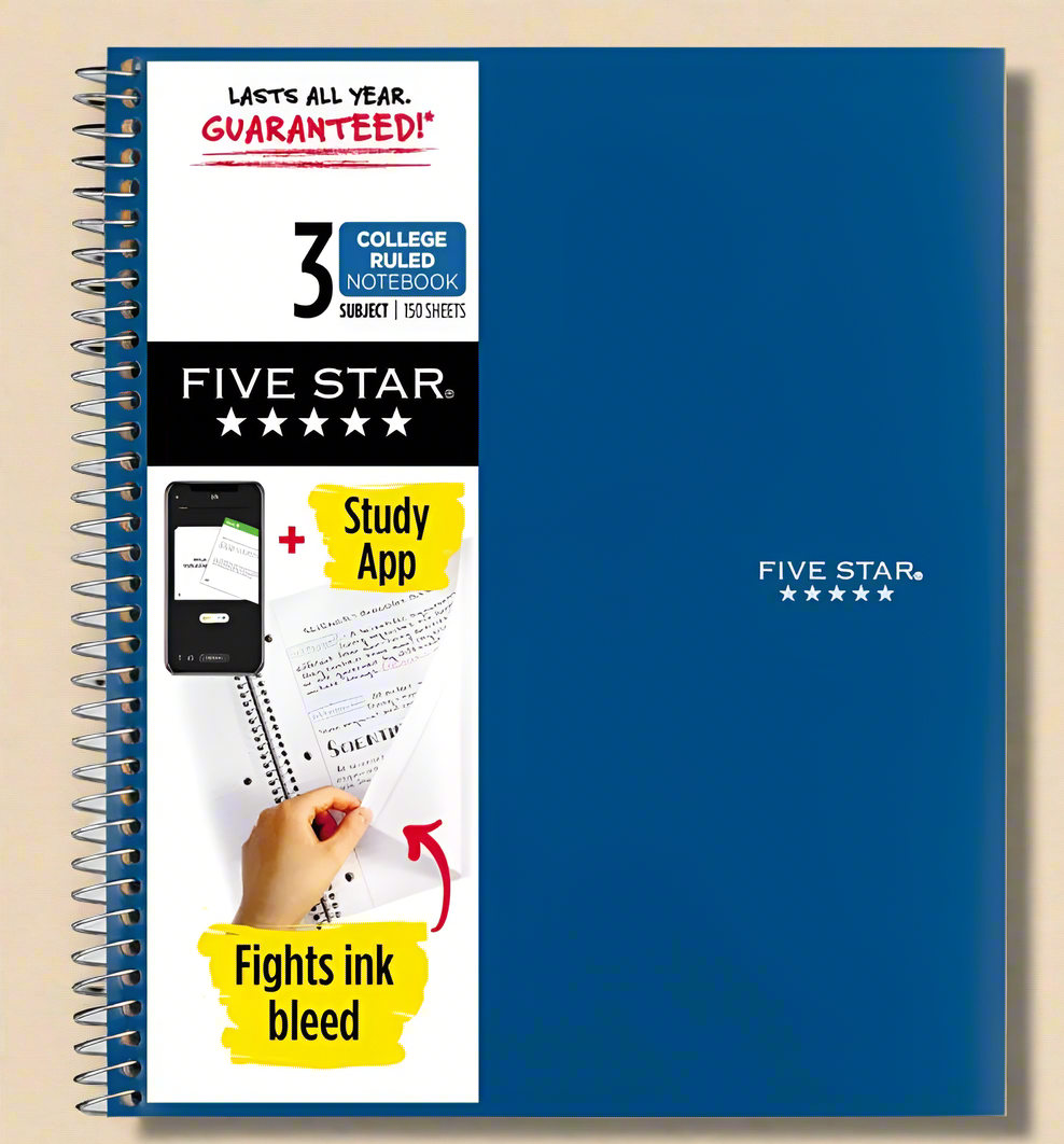 Five Star Wirebound Notebooks – 2-Pack (One Blue, One Black), College Ruled, Durable Poly Covers