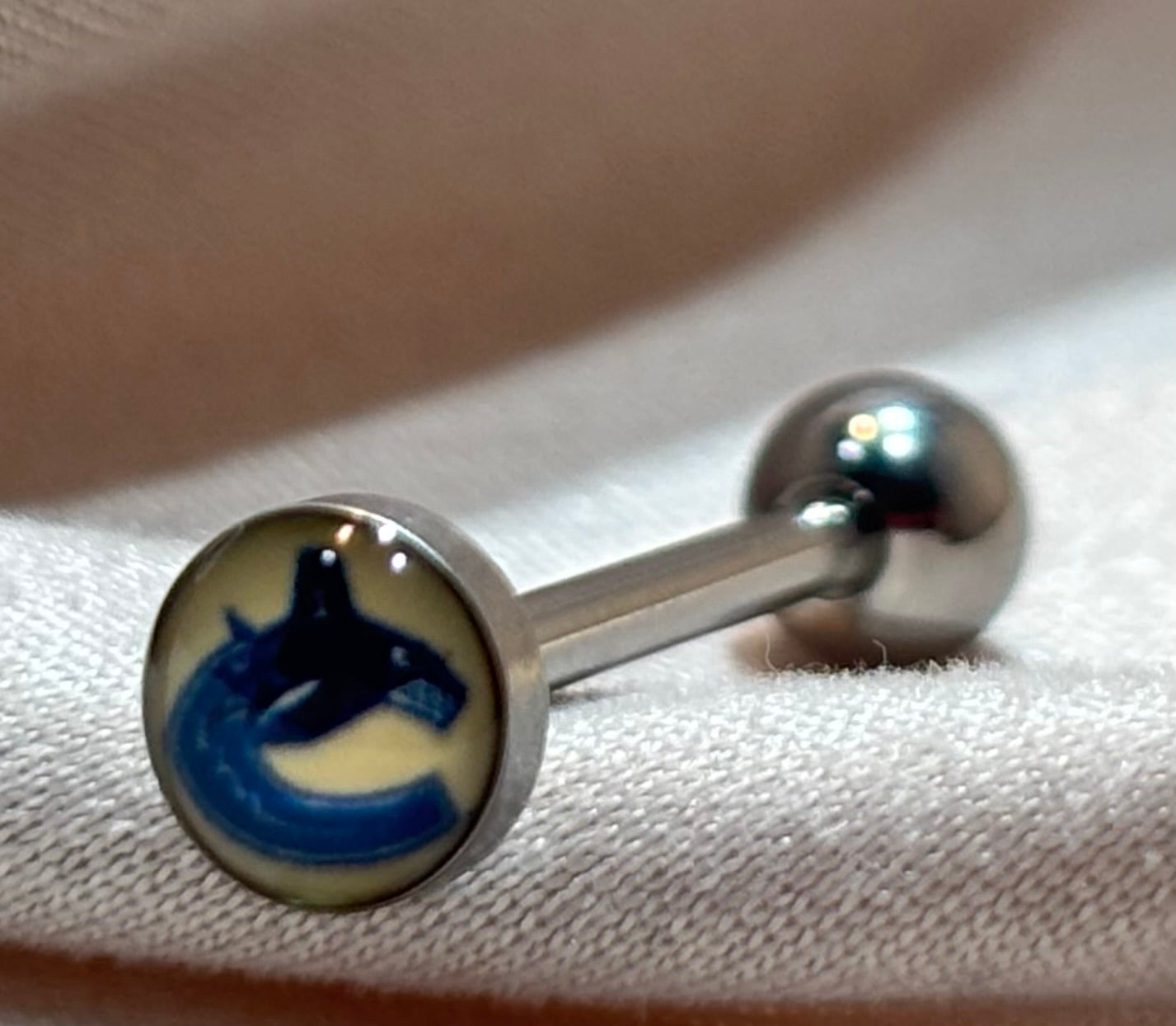 Vancouver Canucks NHL 3D Tongue Ring – Titanium Logo Barbell