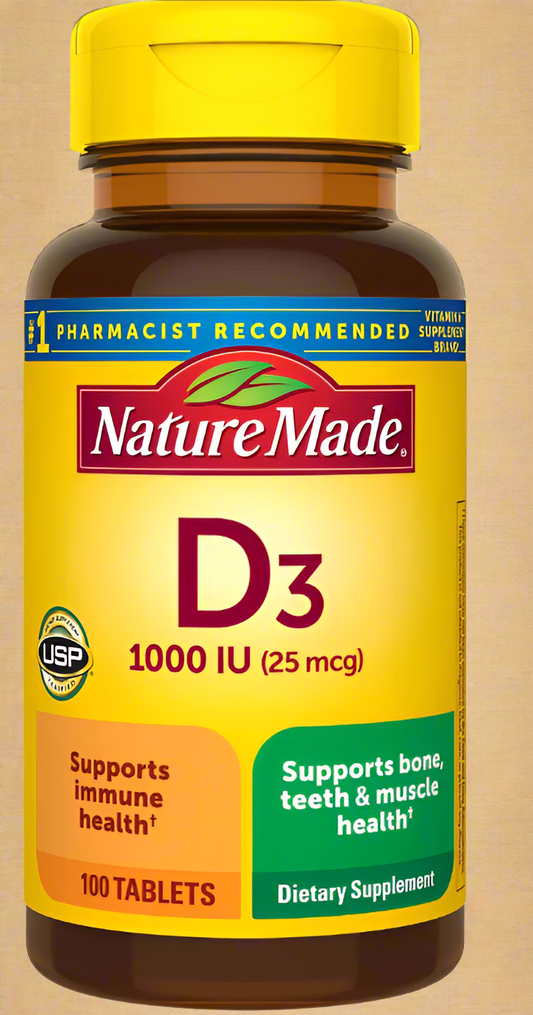 Nature Made Vitamin D3 1000 IU (25 mcg), Bone Health and Immune Support Tablet