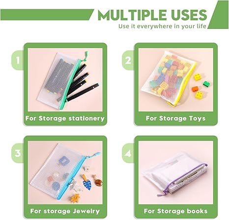 13-Piece Mesh Zipper Pouch Set – Assorted Sizes & Colors