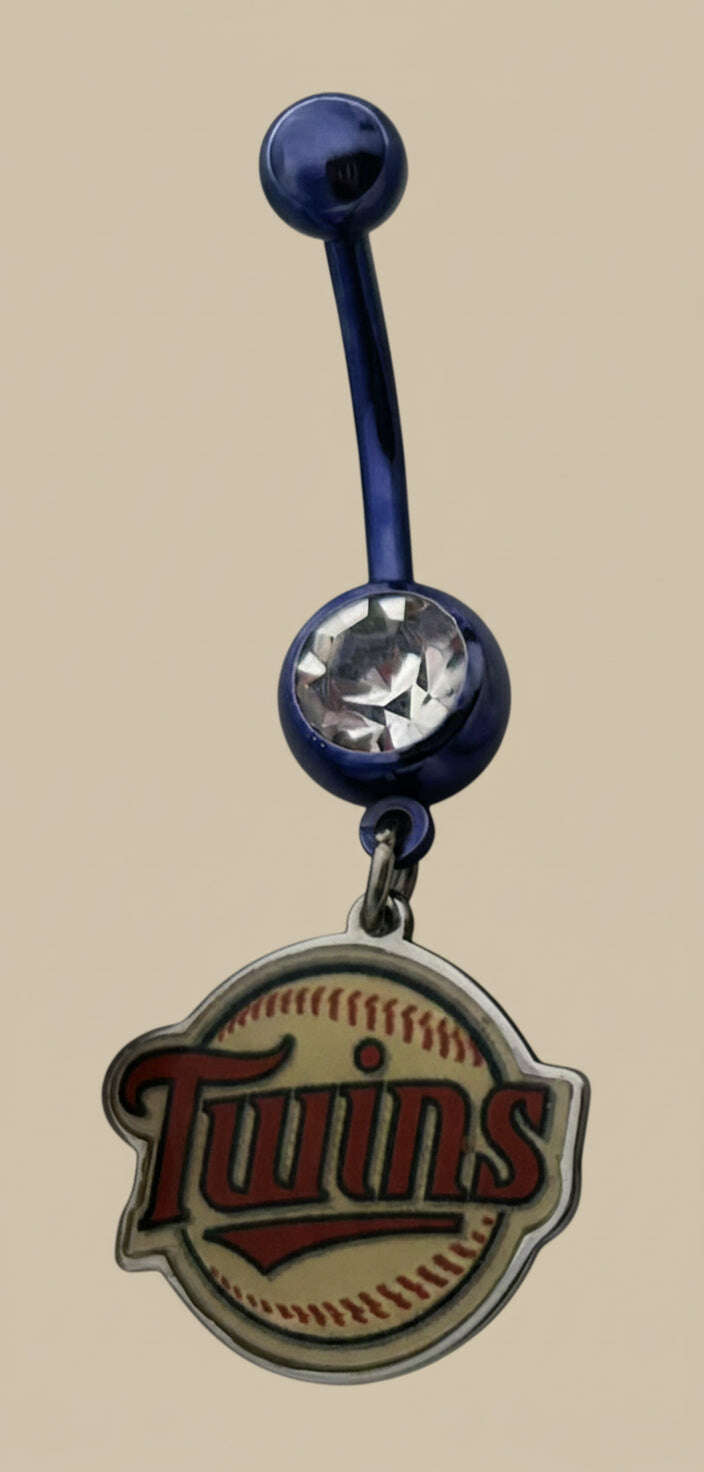 Licensed MLB Clear Gem Blue Anodized Minnesota Twins Belly Ring - COLO
