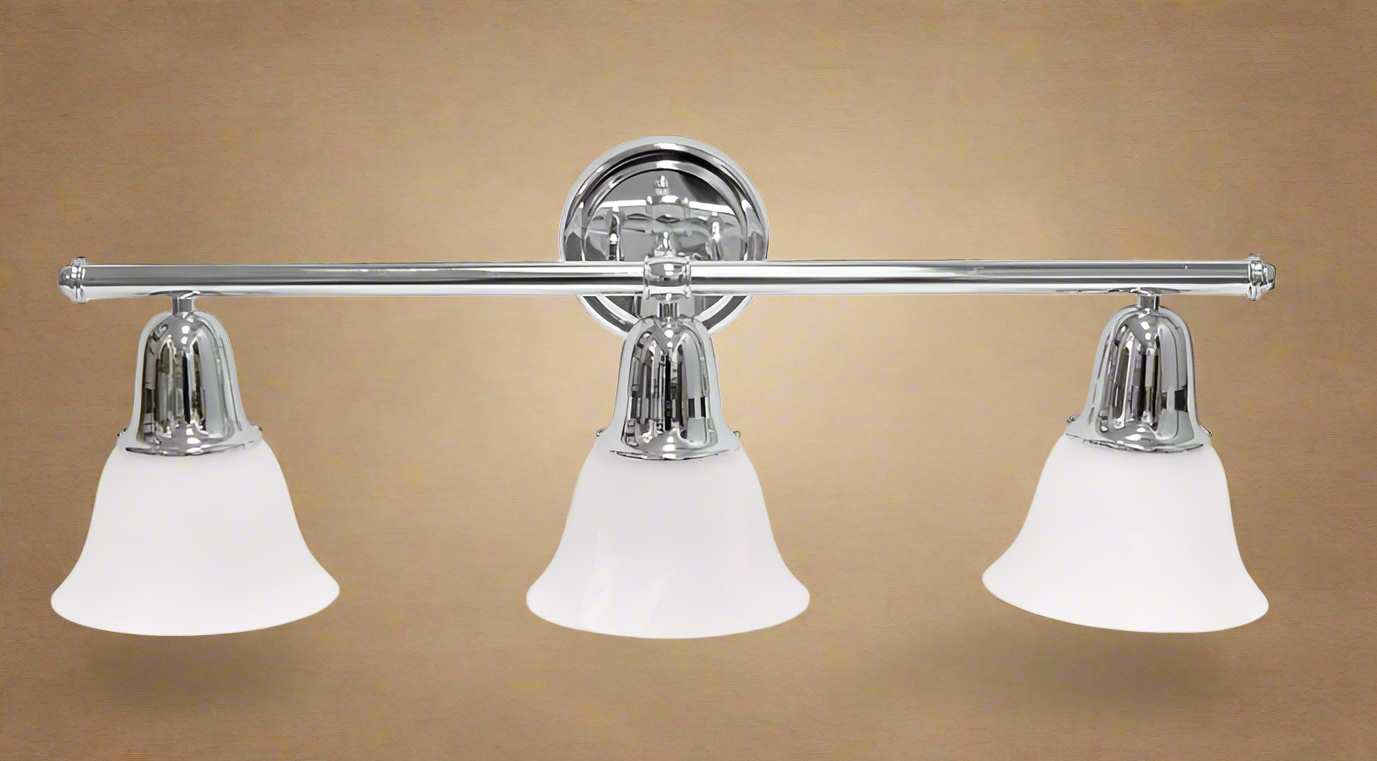 Lalia Home 3-Light Vanity Light – Chrome Finish with Alabaster White Glass Shades