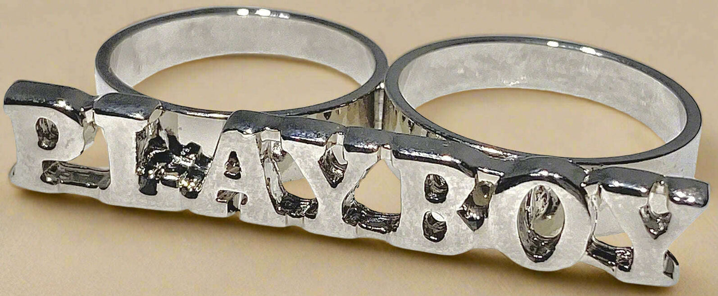 Playboy 2-Finger Stainless Steel Ring Size 6–8 - COLO