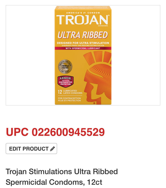 Trojan Stimulations Ultra Ribbed Spermicidal Condoms – 12 Count