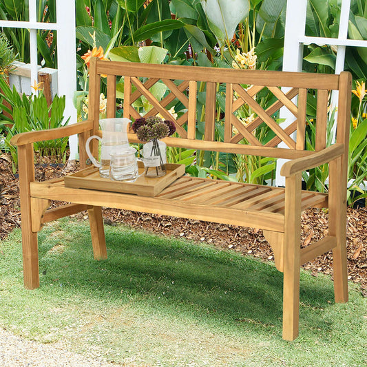 Costway Patio Outdoor Solid Wood Bench – Folding Loveseat Chair for Garden, Deck & Park - COLO