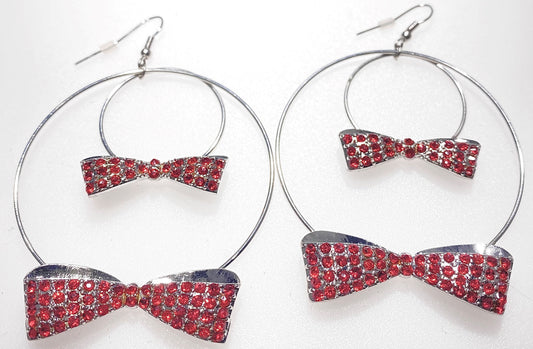 Playboy Hoop Earrings – Red Crystal Bow Tie Design in Stainless Steel