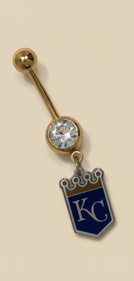 Licensed MLB Clear Gem Gold Anodized Kansas City Royals Belly Ring