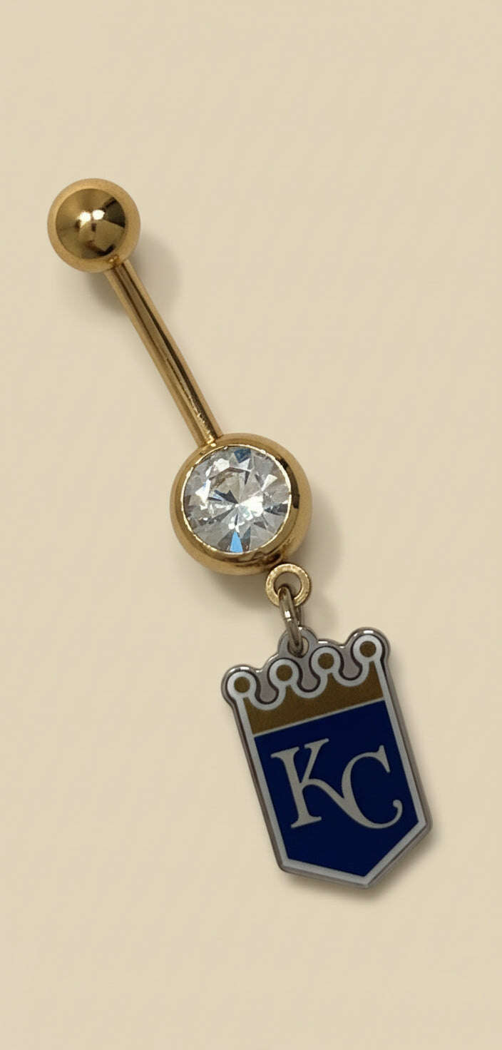 Licensed MLB Clear Gem Gold Anodized Kansas City Royals Belly Ring - COLO