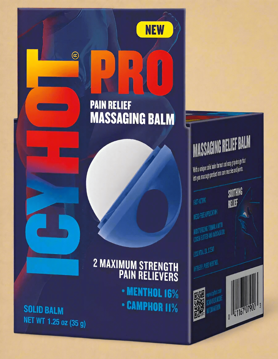 Icy Hot Pro Pain Relief Massaging Balm Easy-Grip Applicator with Menthol and Camphor - Maximum Strength EXP 12/2025 - COLO