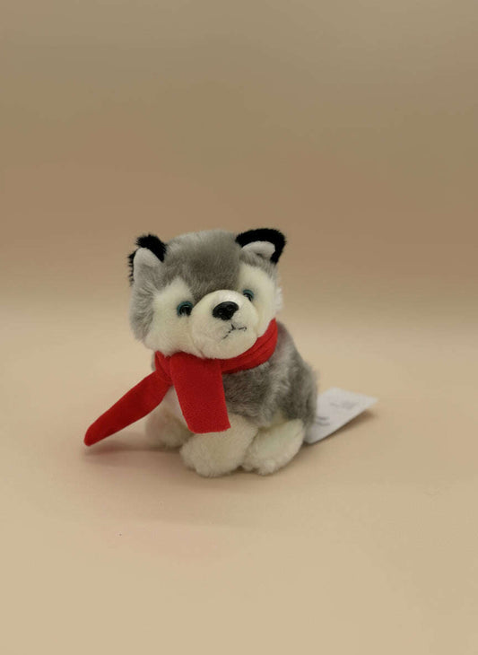 Gray Husky Small Plush Toy – Cute Puppy Stuffed Animal with Red Scarf - COLO