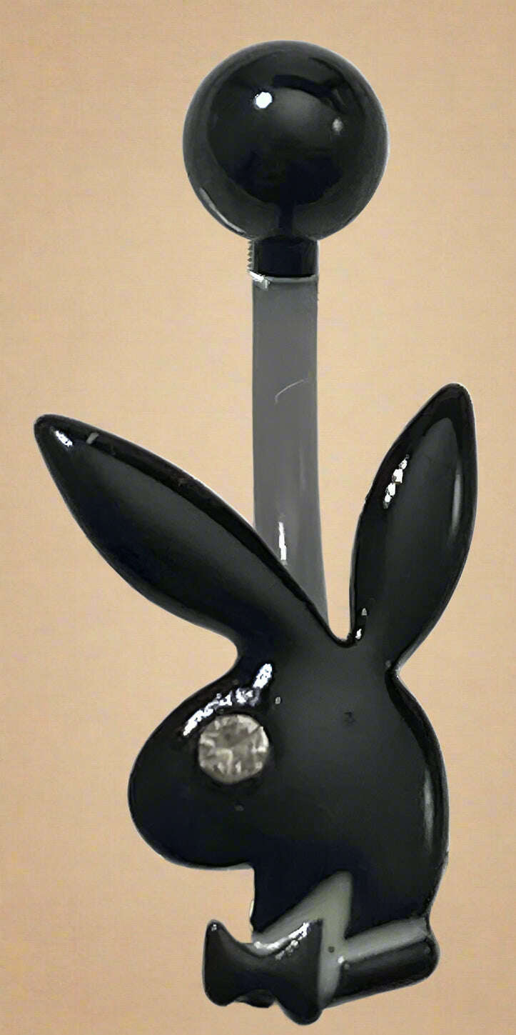 Playboy Black Bunny Head Belly Ring with Crystal Accent Stainless Steel - COLO