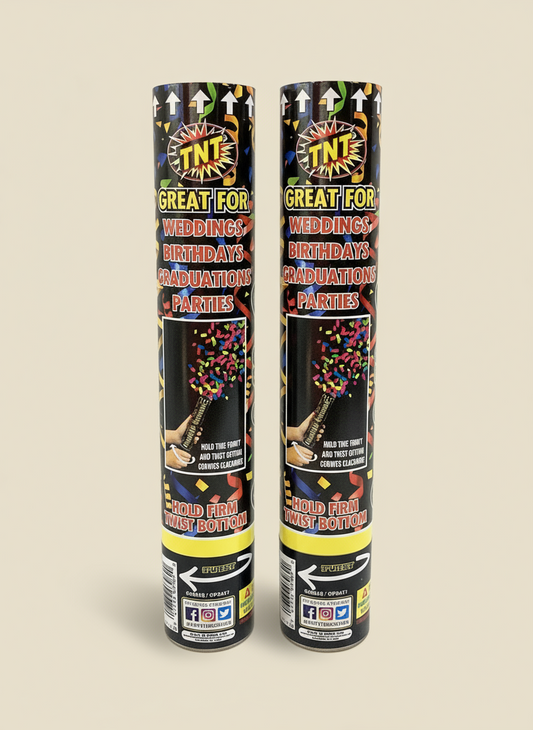 TNT Party Confetti Cannons – Colorful Twist Poppers (Set of 2)