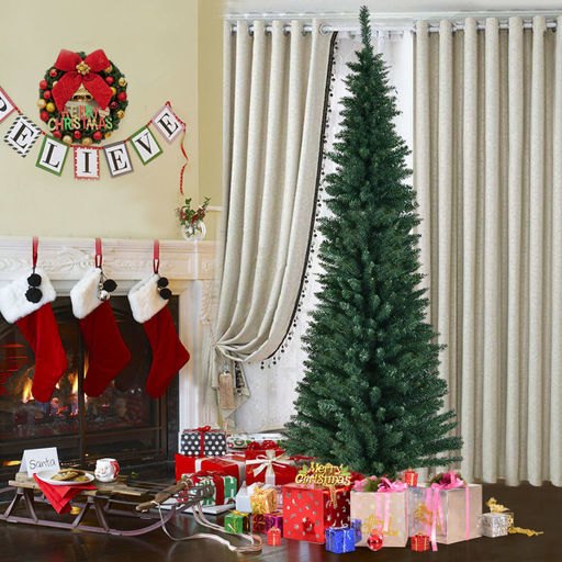7 Ft. PVC Unlit Artificial Slim Pencil Christmas Tree with Stand – Green