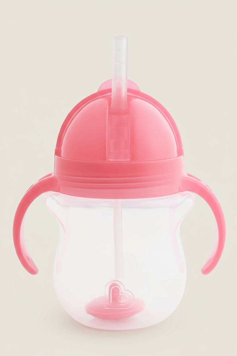 Munchkin Any Angle Weighted Straw Sippy Cup – Spill-Proof Toddler Cup with Handles, 7 oz (Pink)