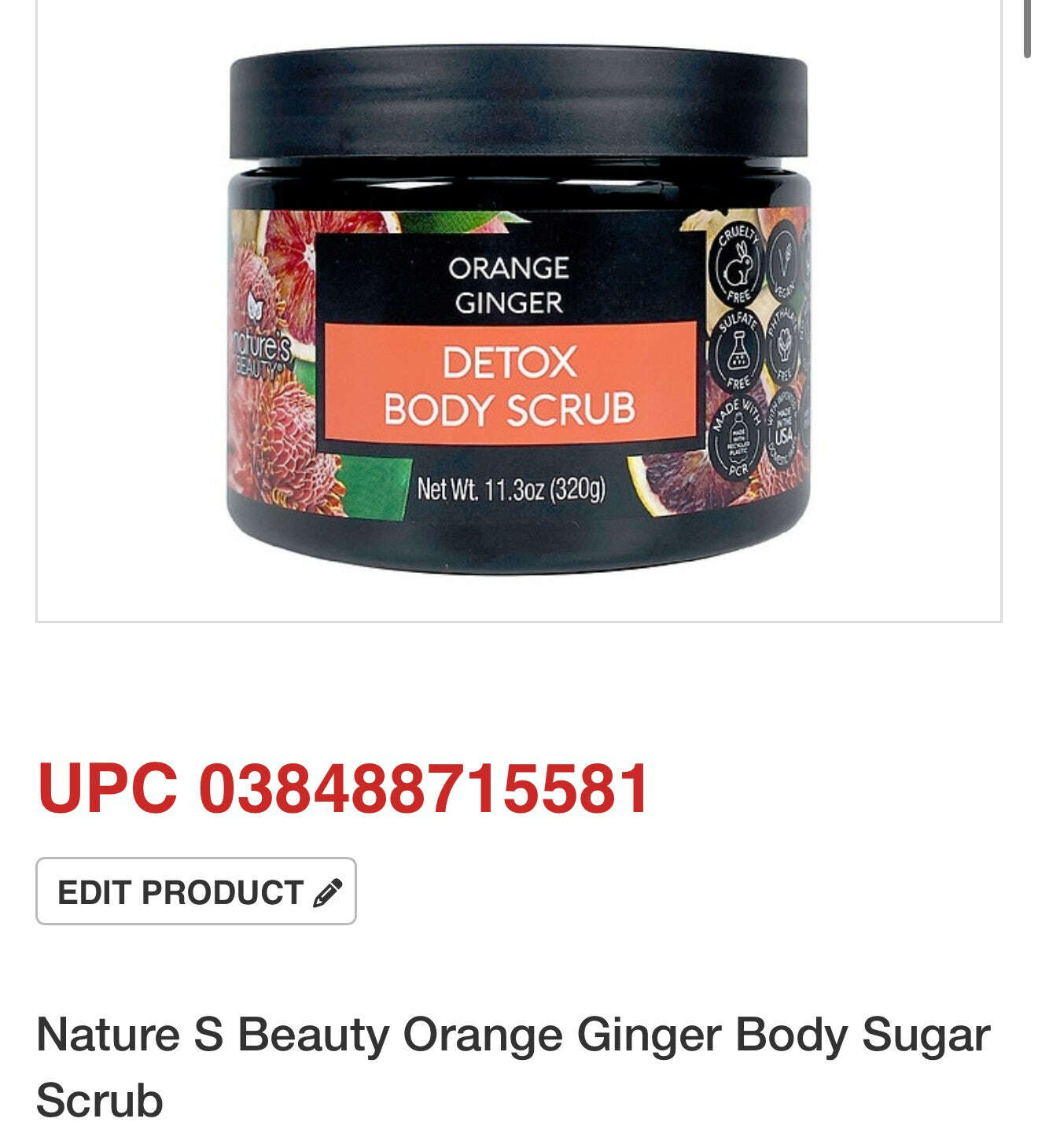 Nature Beauty Orange Ginger Body Sugar Scrub – 11.3 oz - COLO