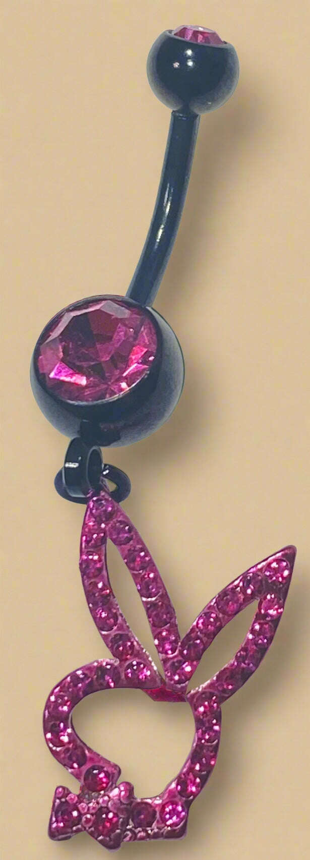 Playboy Pink Crystal Bunny Head Belly Ring Stainless Steel – Outline Design - COLO