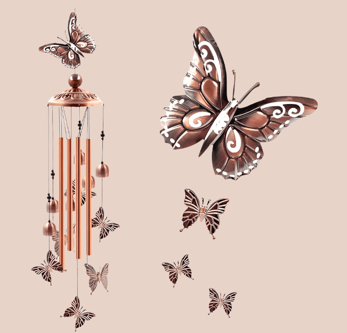 Wind Chimes Outdoor Clearance – Butterflies Aluminum Tube Windchime with S Hook, Patio Garden Decor, Housewarming Gift - COLO