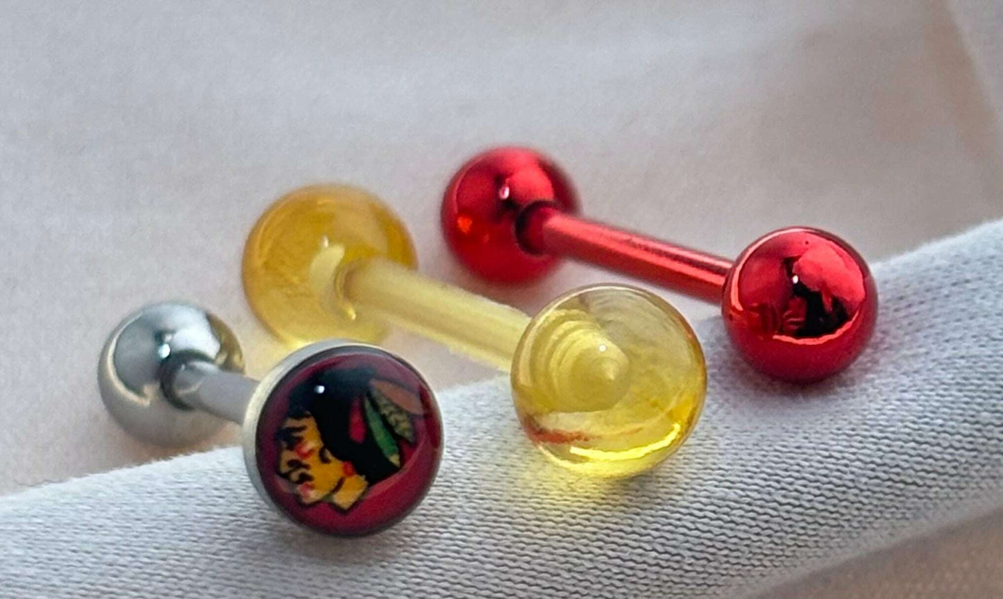 Chicago Blackhawks NHL 3D Tongue Ring – Titanium Barbell 3-Piece Set - COLO