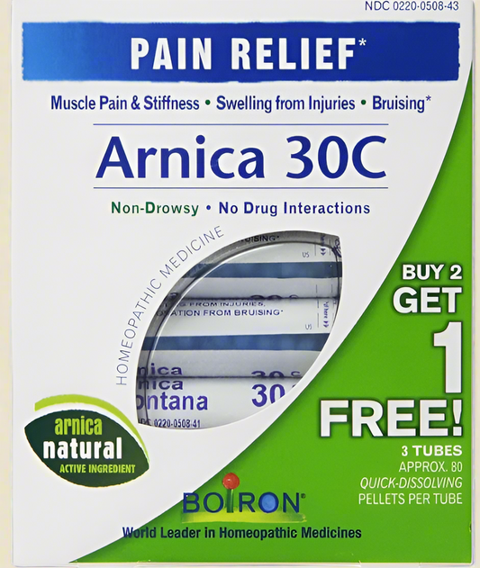 Boiron® Arnica 30C – Homeopathic Pain Relief (3 Tube Value Pack, EXP: Aug. 2025)