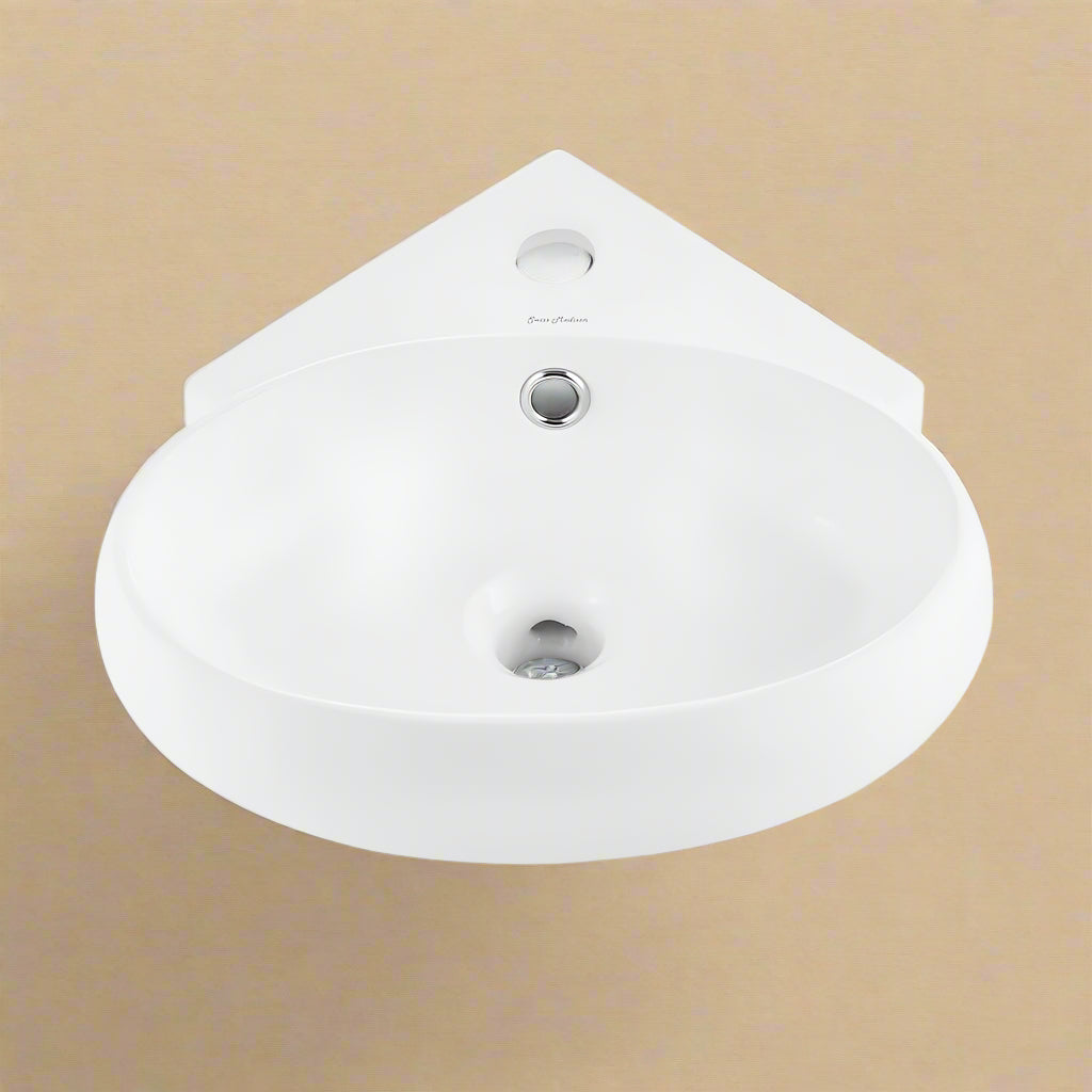 Plasir Ceramic Corner Wall Hung Vessel Sink – White