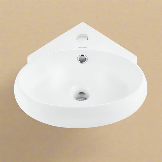 Plasir Ceramic Corner Wall Hung Vessel Sink – White