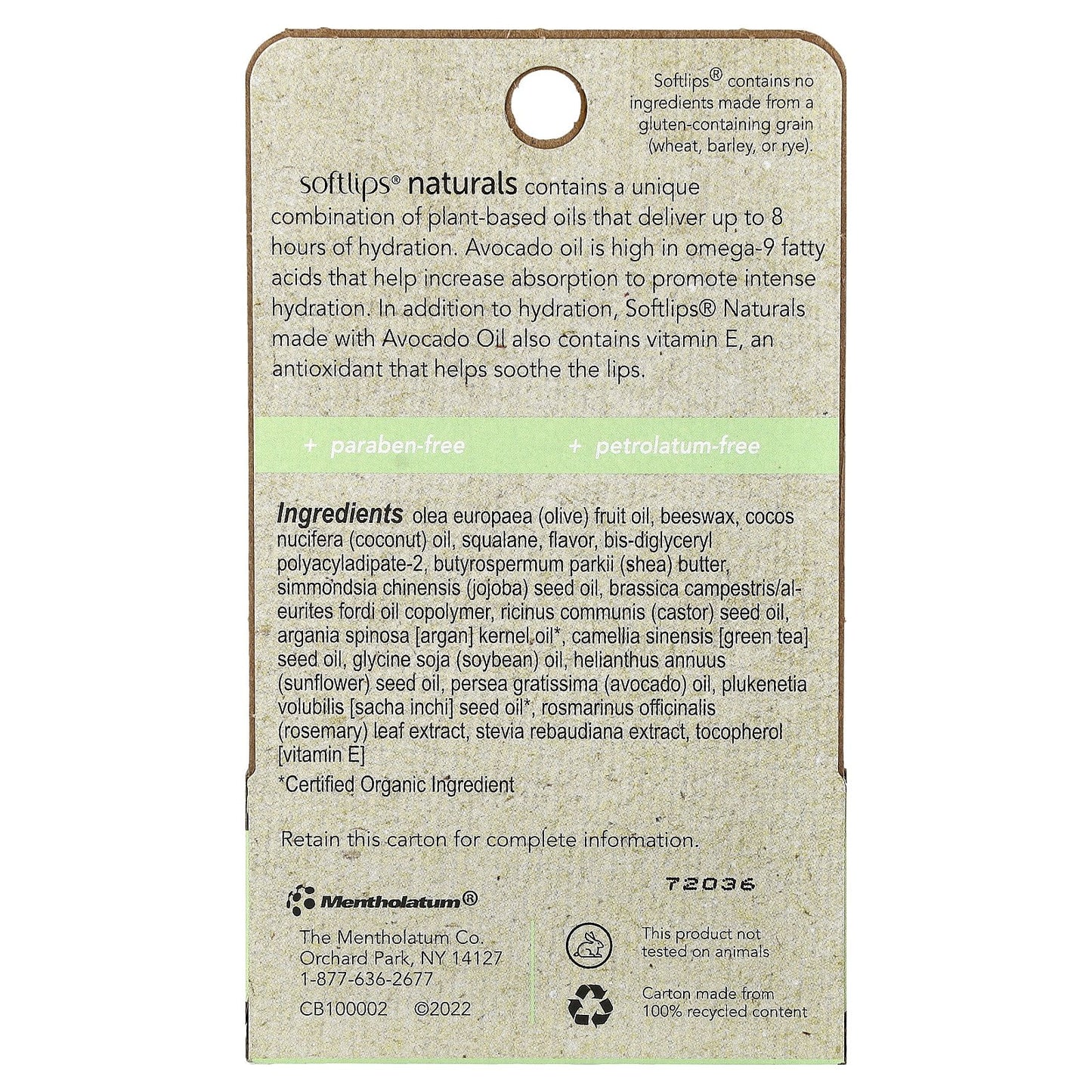 Softlips Naturals Lip Balm with Avocado Oil & Honey Mint – 2 Sticks (0.15 oz Each)