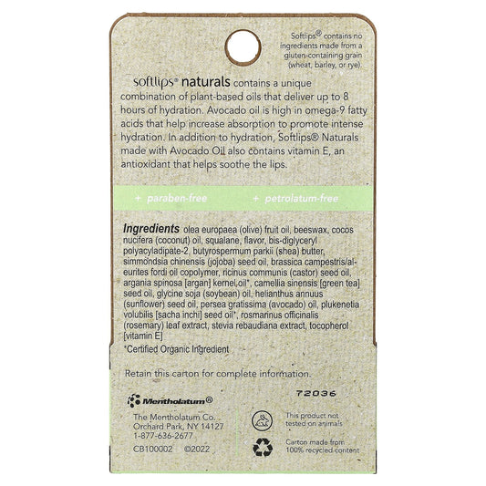 Softlips Naturals Lip Balm with Avocado Oil & Honey Mint – 2 Sticks (0.15 oz Each)