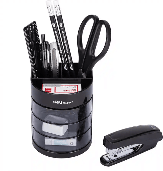DELI Rotating Desk Organizer with Stapler Set – Multi-Functional Stationery Holder - COLO