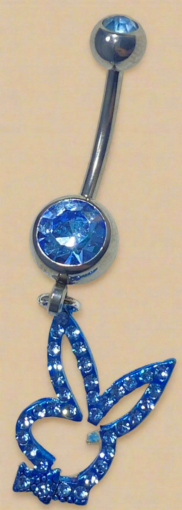 Playboy Blue Crystal Bunny Head Belly Ring Stainless Steel - COLO