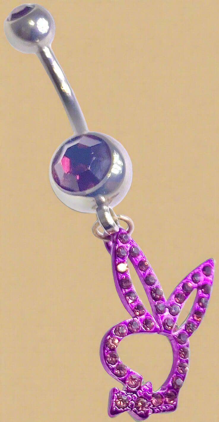 Playboy Pink Crystal Bunny Head Belly Ring Stainless Steel – Dark Pink Crystal - COLO