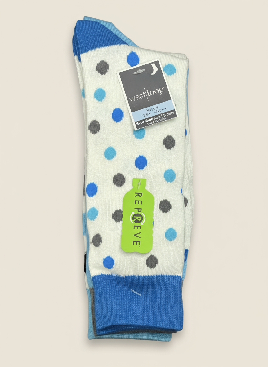 West Loop Men’s Crew Socks – 3 Pairs, Multicolor Designs (Shoe Size 6–12)