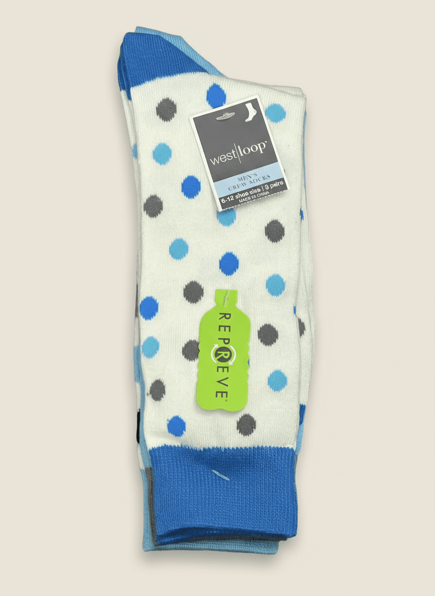 West Loop Men’s Crew Socks – 3 Pairs, Multicolor Designs (Shoe Size 6–12) - COLO