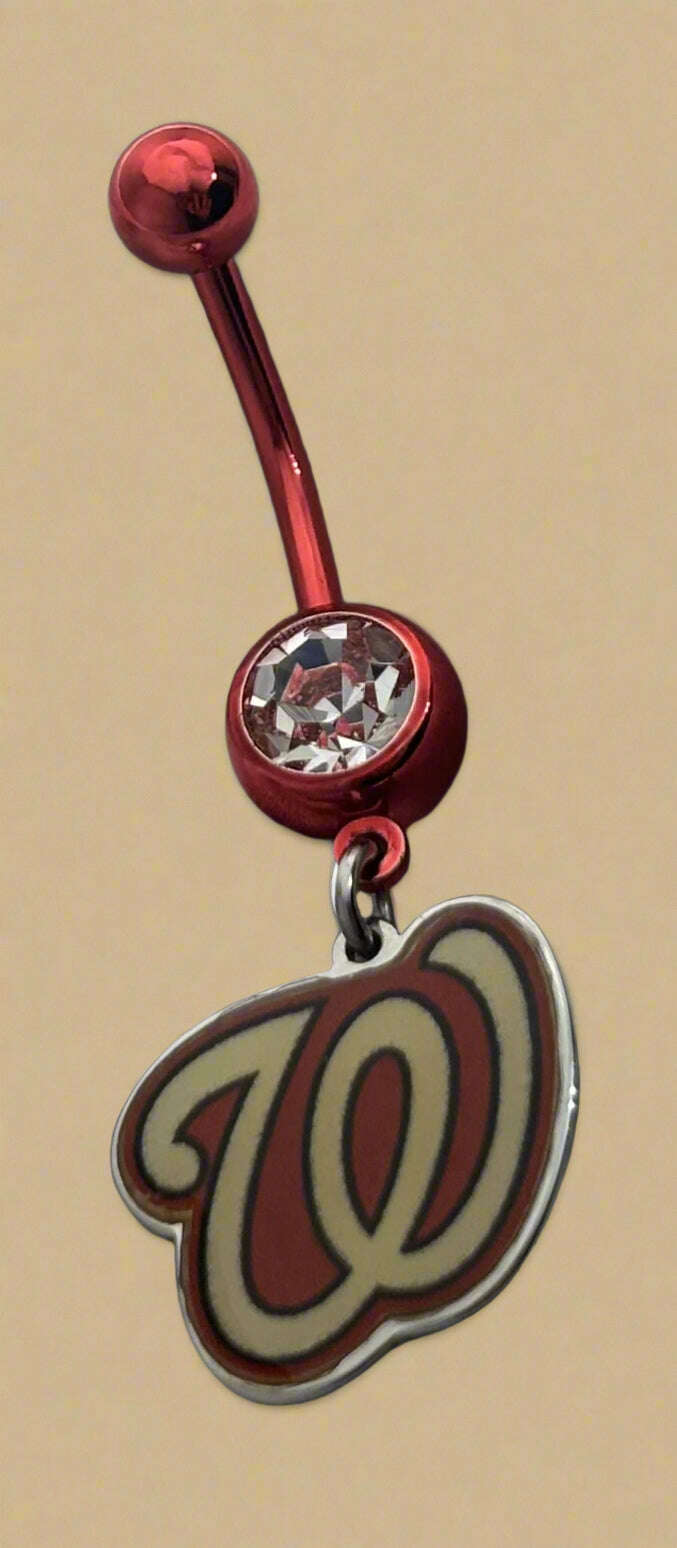 Licensed MLB Clear Gem Red Anodized Washington Nationals Belly Ring - COLO
