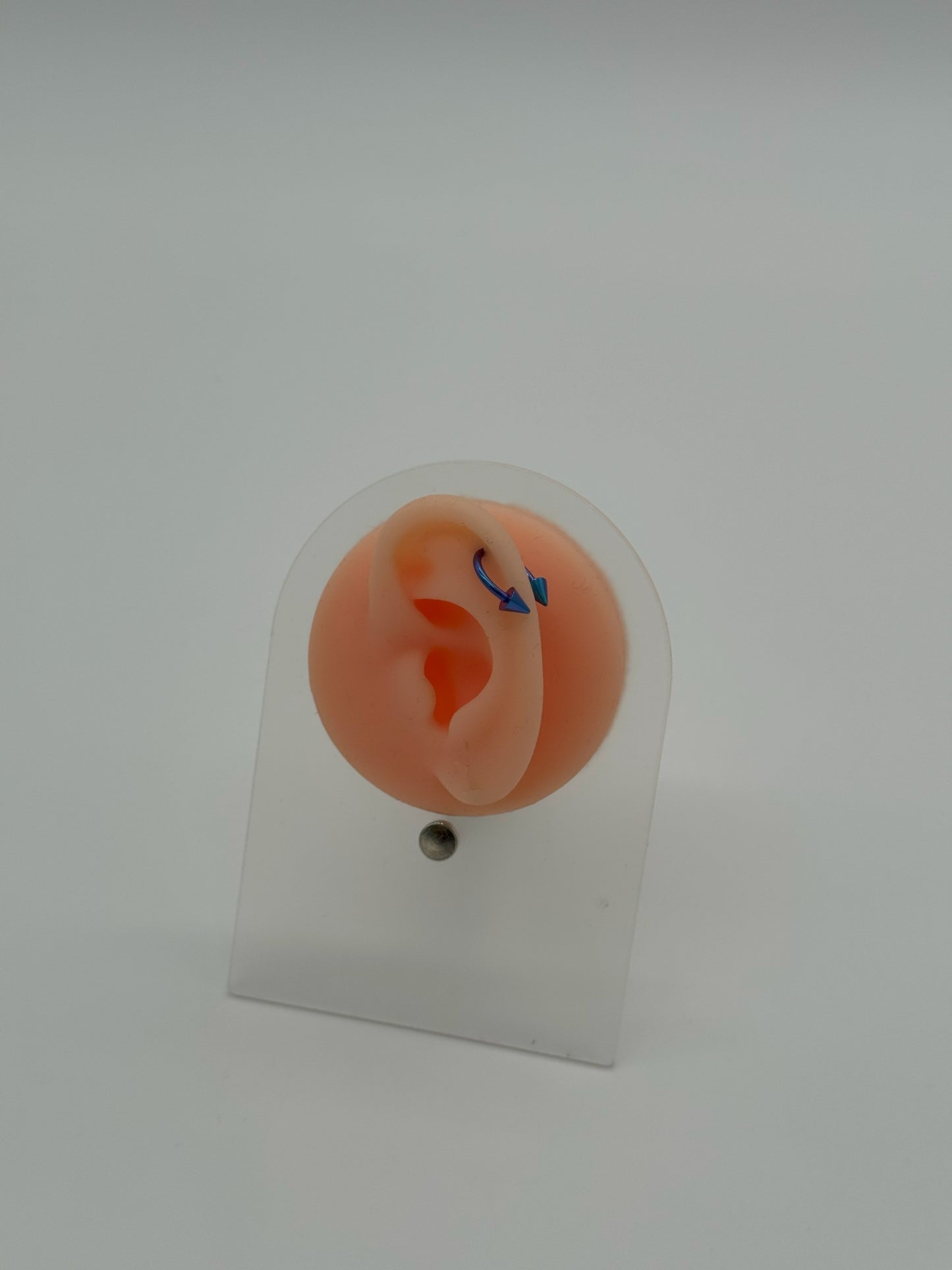 Iridescent Blue Titanium Spiral Horseshoe Piercing Ring – 5mm Cone