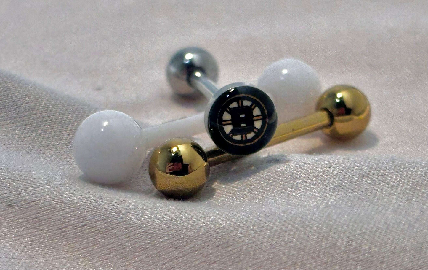 Boston Bruins NHL 3D Tongue Ring – Titanium Barbell 3-Piece Set - COLO