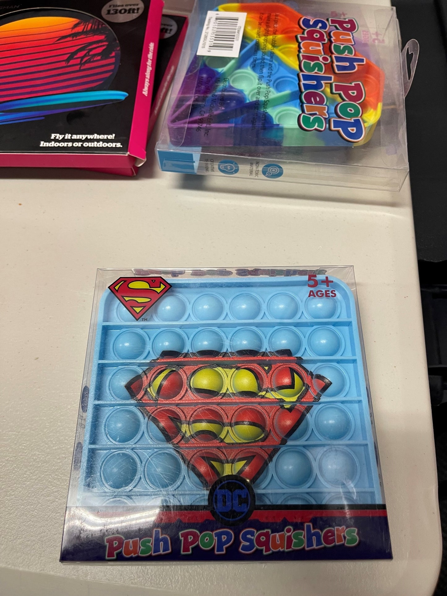 SUPERMAN Push Pop Squishies Squishers Backpack Fidget Toy PINK CIRCLE
