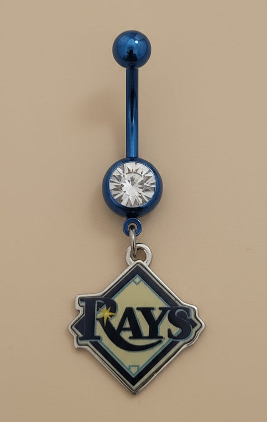 Licensed MLB Clear Gem Blue Anodized Tampa Bay Rays Belly Ring