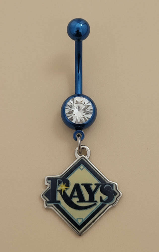 Licensed MLB Clear Gem Blue Anodized Tampa Bay Rays Belly Ring - COLO