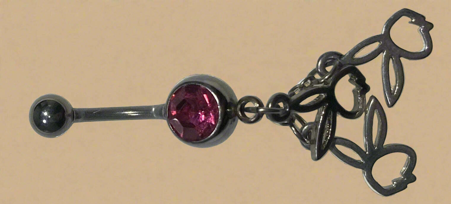 Playboy Pink Crystal with Triple Cut-Out Bunny Heads Belly Ring Stainless Steel - COLO