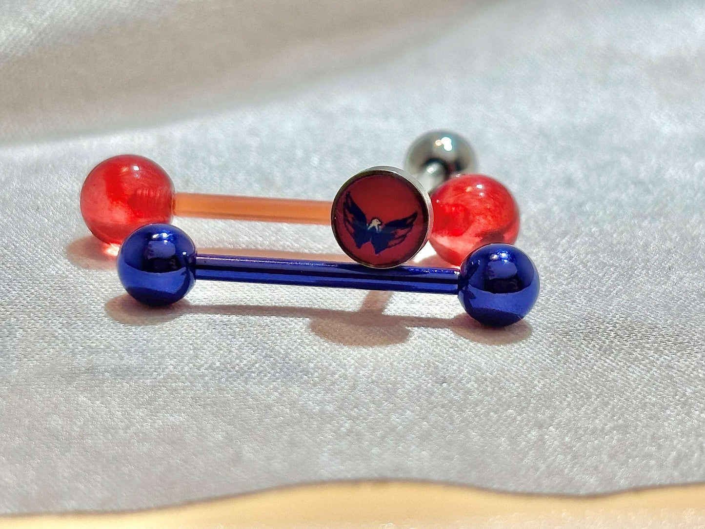 Washington Capitals NHL 3D Tongue Ring – Titanium Barbell 3-Piece Set - COLO