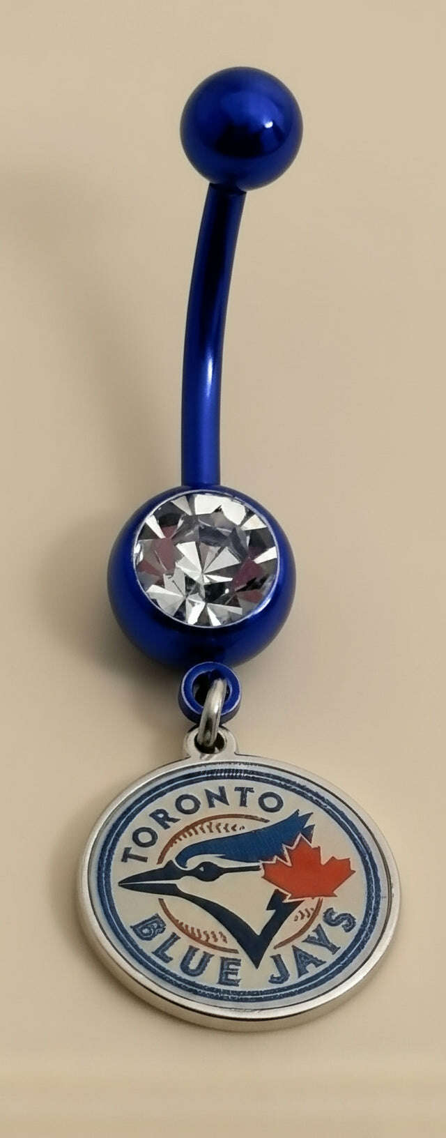 MLB Toronto Blue Jays Blue Anodized Belly Ring with Clear Gem - COLO