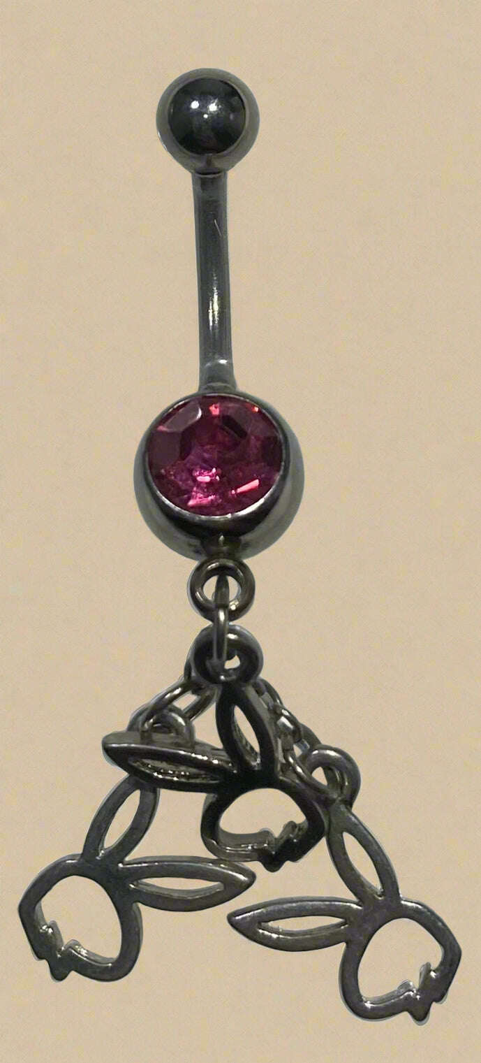 Playboy Triple Bunny Cut-Out with Pink Crystal Belly Ring Stainless Steel - COLO