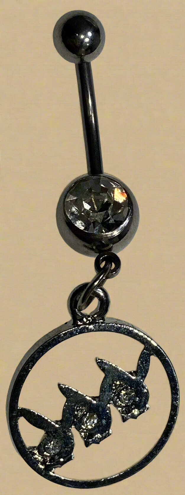 Playboy Triple Bunny Head Circle with Crystals Belly Ring Stainless Steel - COLO