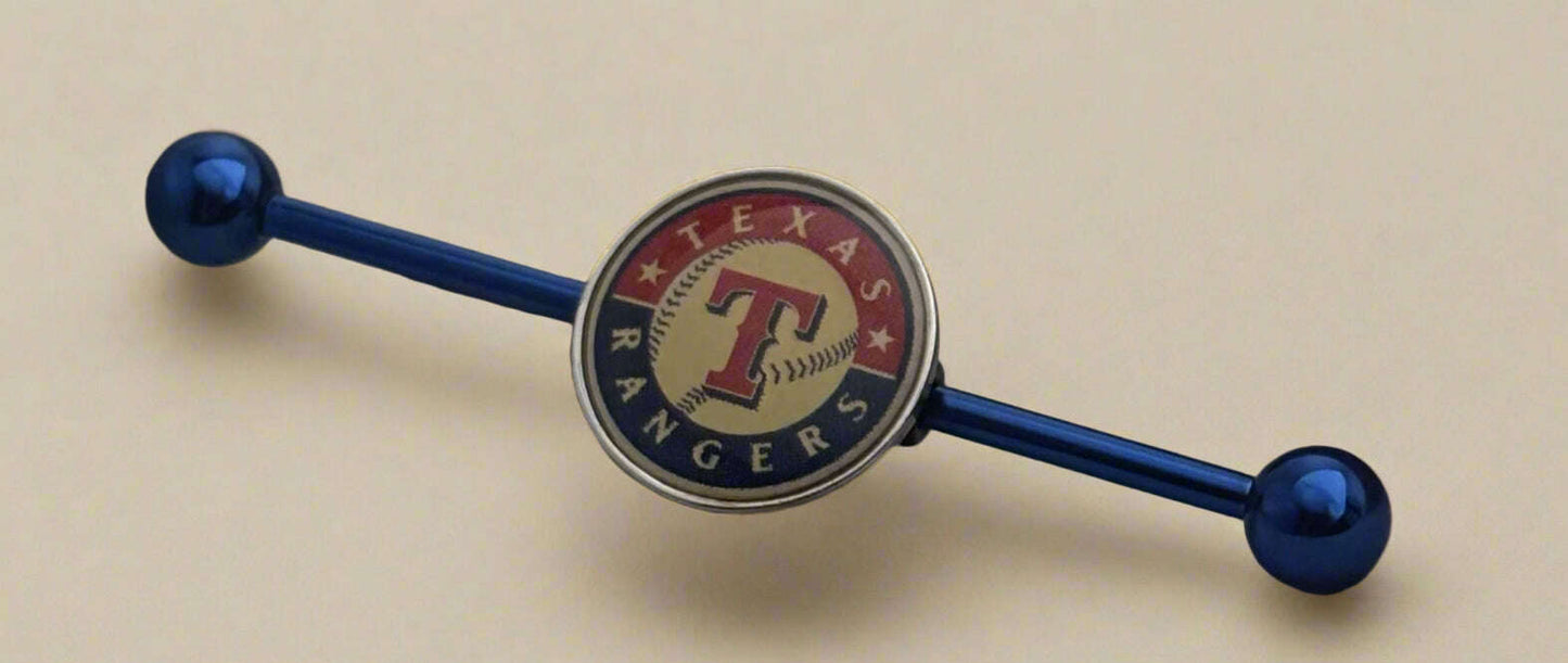 Licensed MLB Blue Anodized Texas Rangers Industrial Barbell - COLO